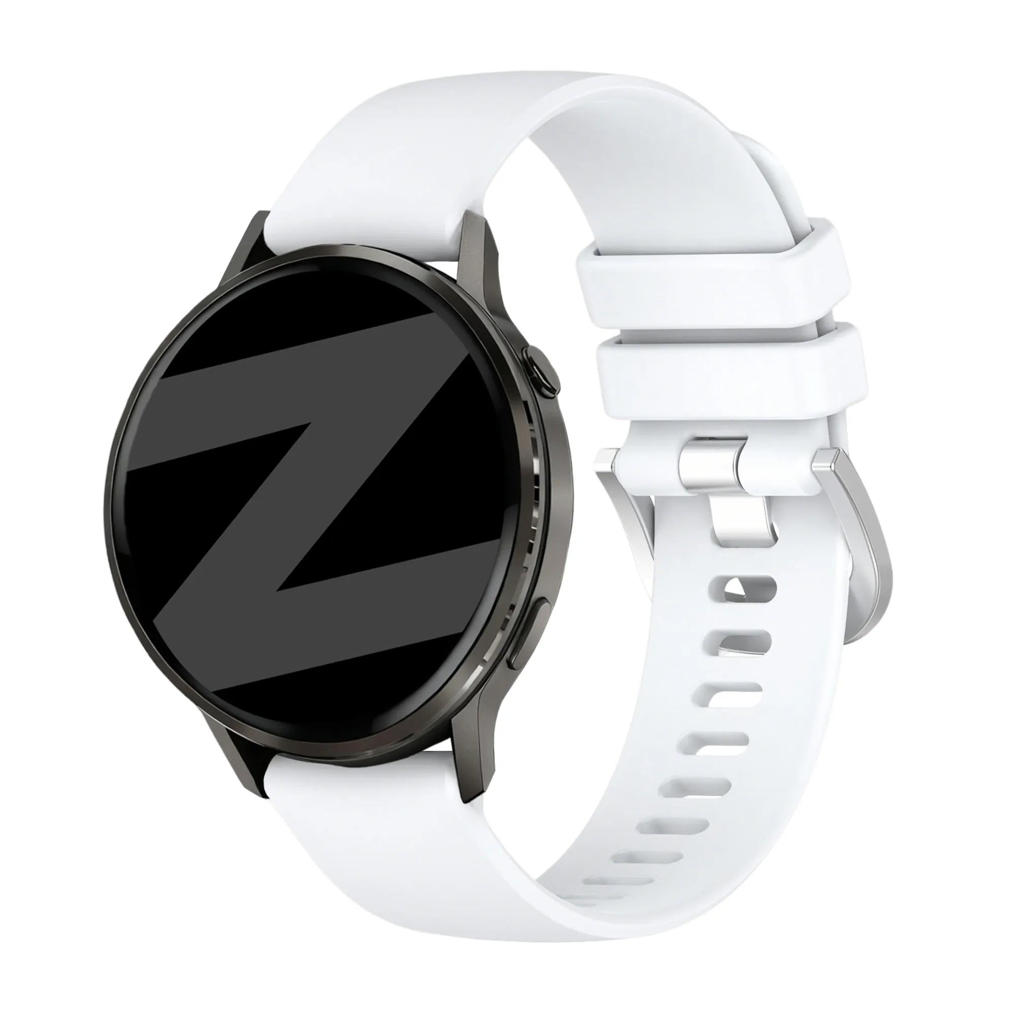 Silicone Strap 'Classic', white, on a watch, 3/4 front view
