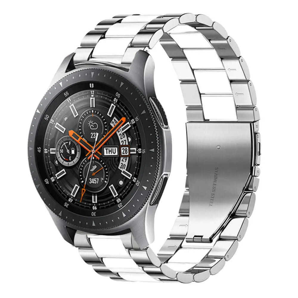 Steel Strap, silver/white, on a watch, 3/4 front view