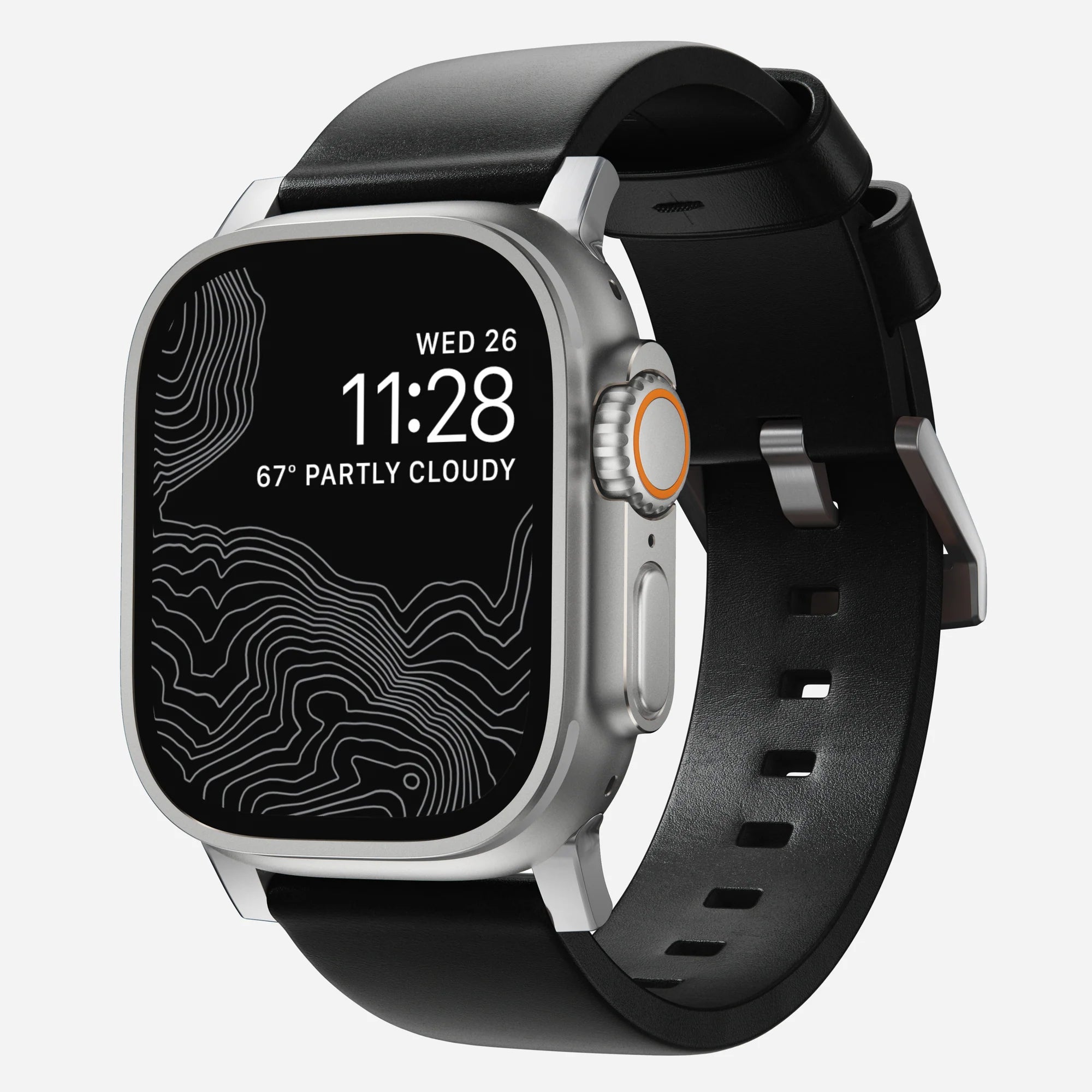 Nomad Bracelet cuir moderna Apple Watch (noir/argenté)