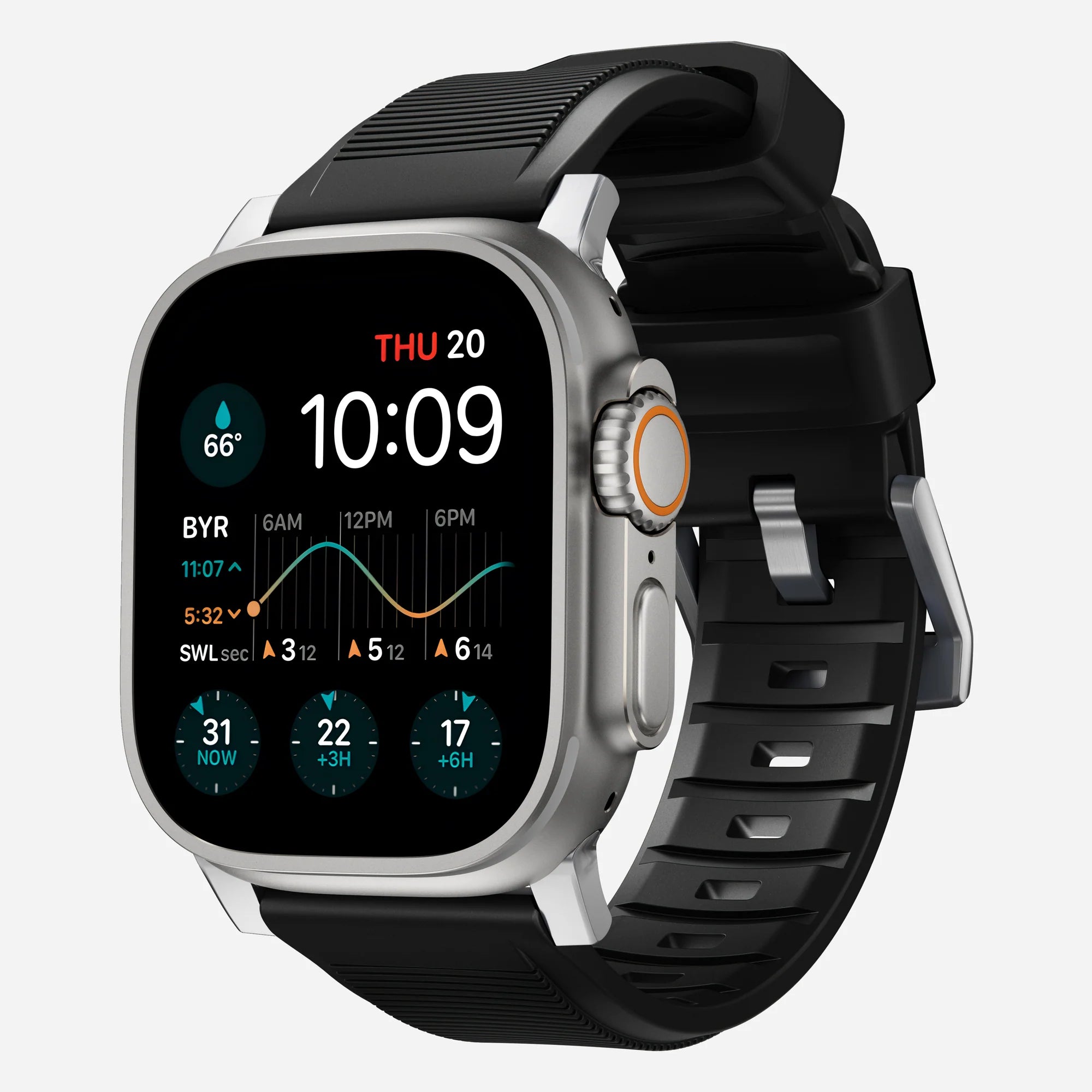 Nomad Bracelet de silicone résistant Apple Watch (noir/argenté)