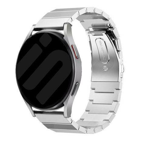 Premium Metal Strap, silver, on a watch, 3/4 front view