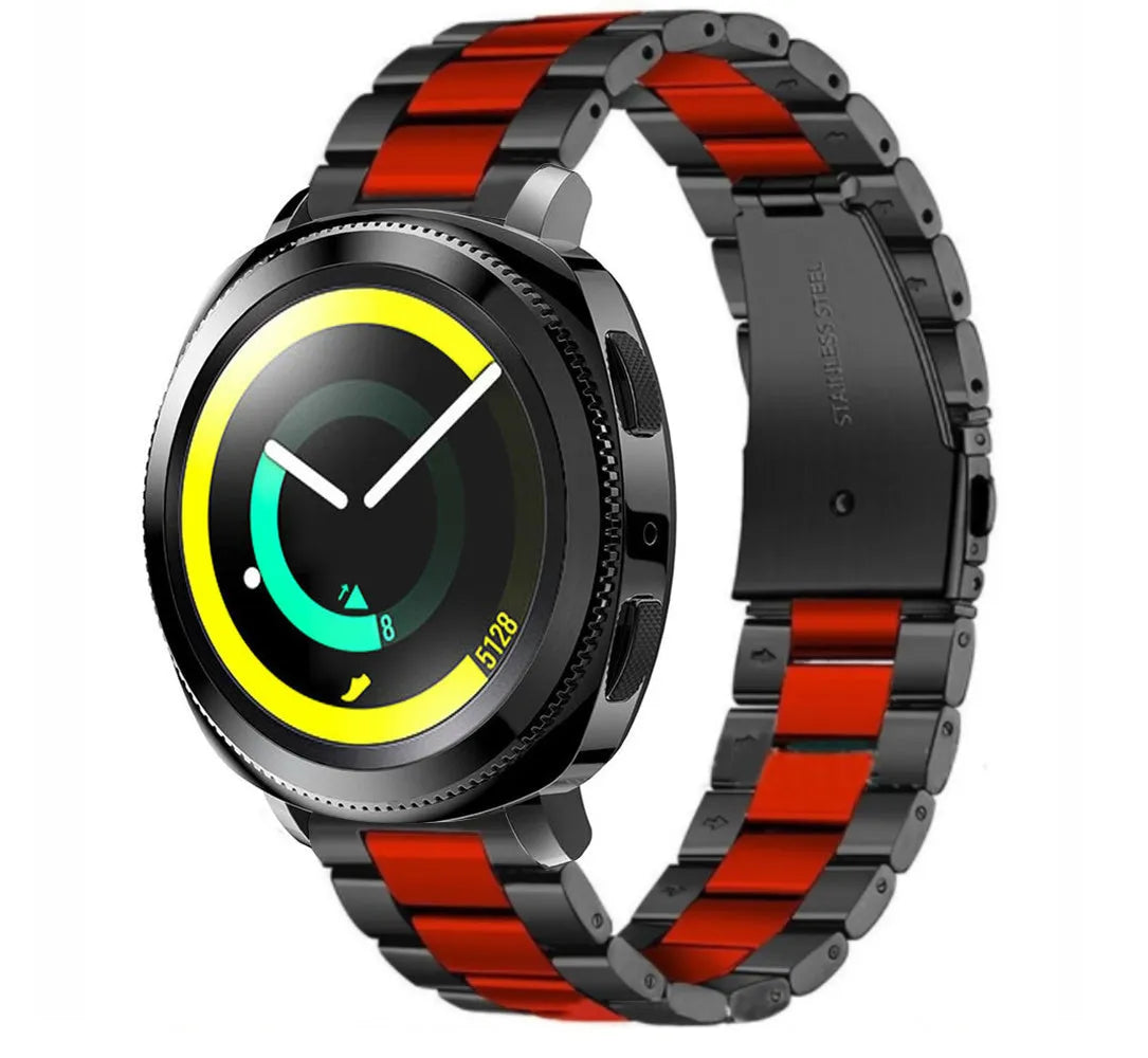 Steel Strap, black/red, on a watch, 3/4 front view