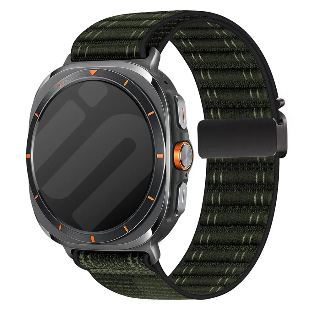 Wave Nylon Strap P-Buckle, green, on a watch, 3/4 front view