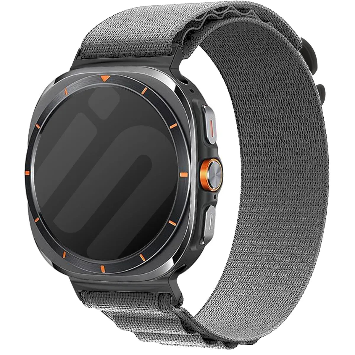 Alpine Nylon Strap, grey-blue, on a watch, 3/4 front view