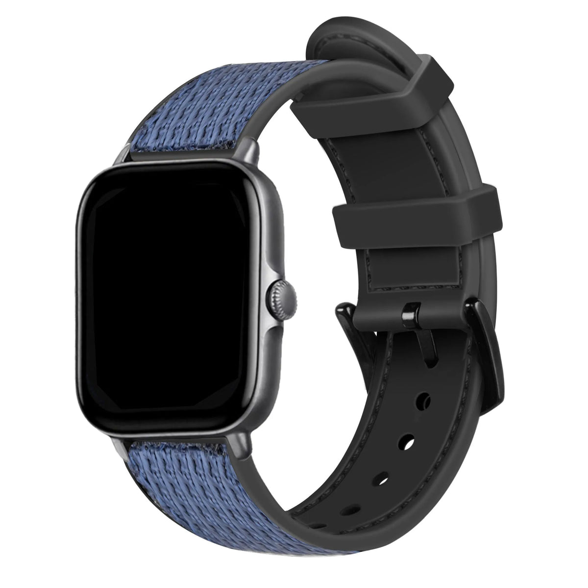 Nylon Hybrid Strap, blue, on a watch, 3/4 front view