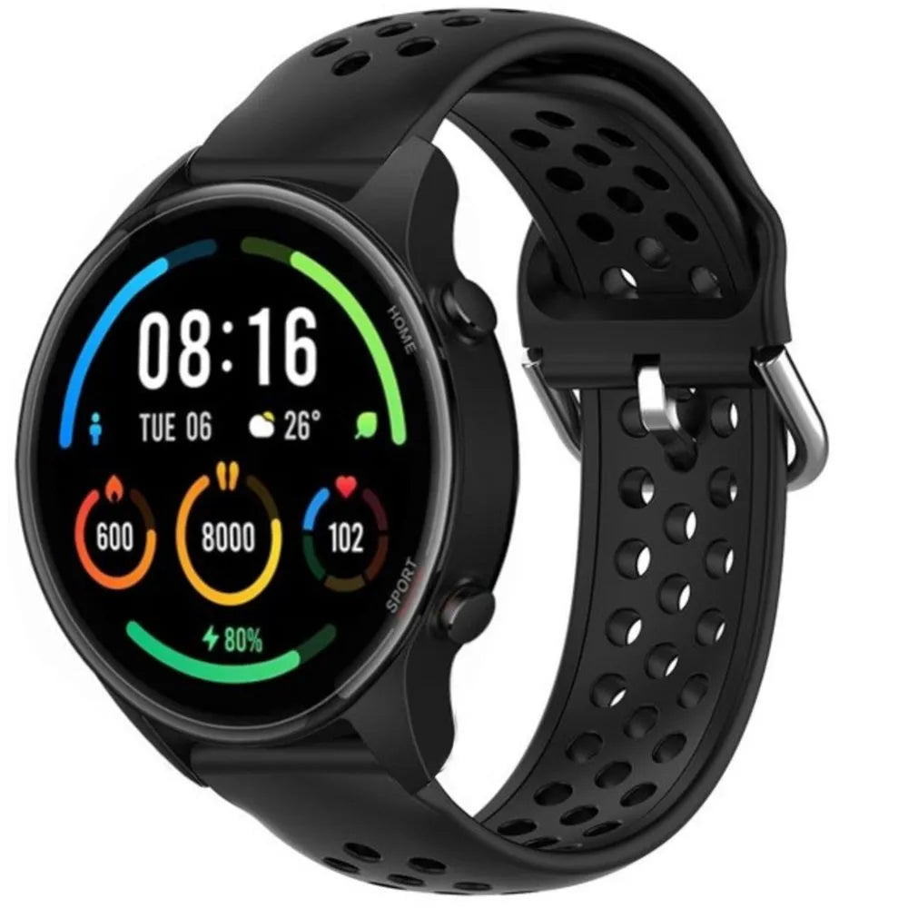 Breathable Silicone Strap, black, on a watch, 3/4 front view