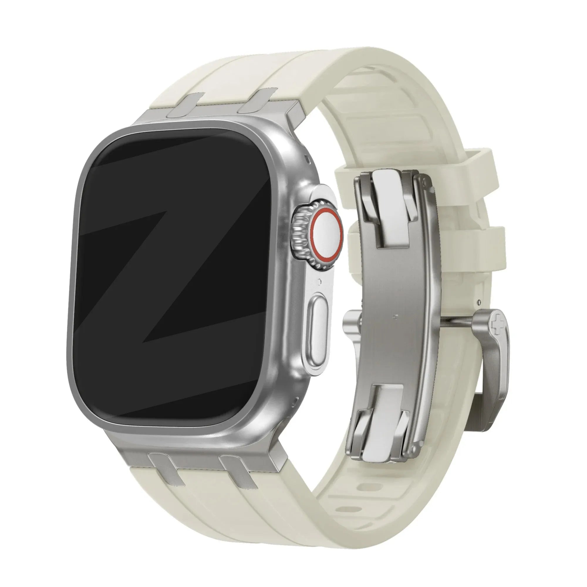 Bandz Apple Watch Silicone Strap 'Luxe Liquid' (Beige With Titanium)