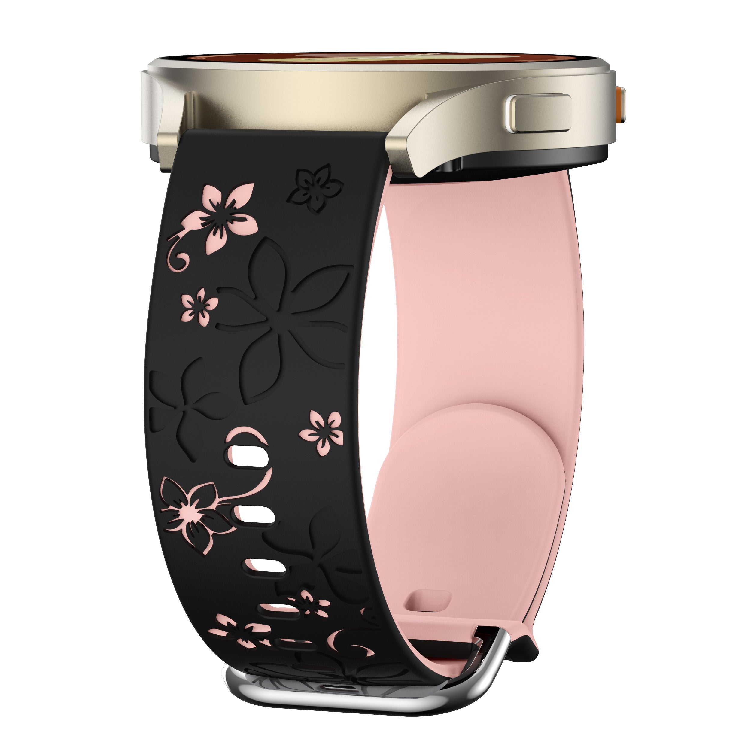 Bracelet silicone à fleurs Huawei Watch GT 7 - 41mm (noir/rose clair)