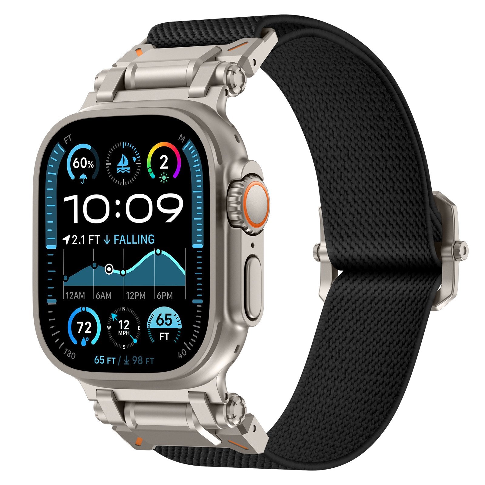 Bracelet polyester 'Explorer' Apple Watch Ultra (noir avec titane)