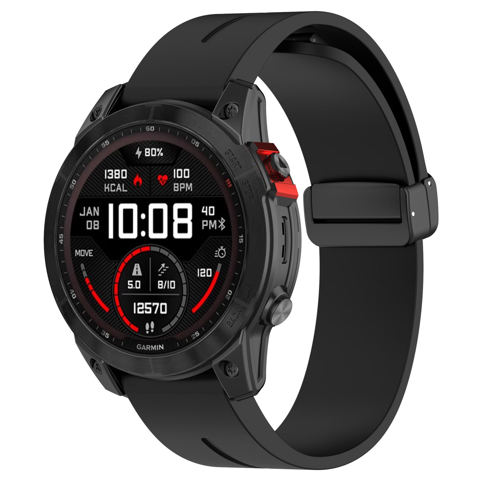 Bracelet silicone avec boucle-D Garmin Fenix 8 Pro - 51mm (noir)