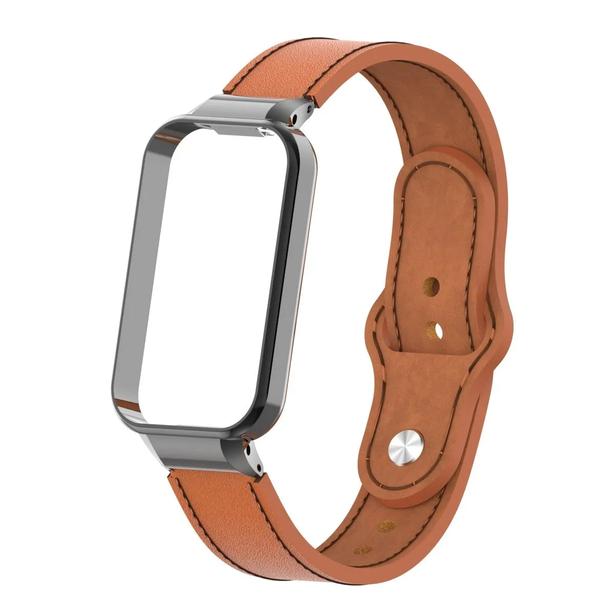 Leather Strap, brown, on a watch, 3/4 front view