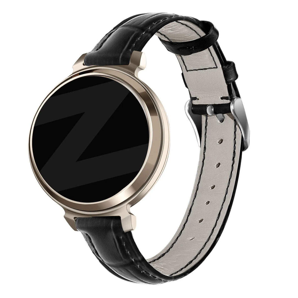 Leather Strap Crocodile Grain, black, on a watch, 3/4 front view