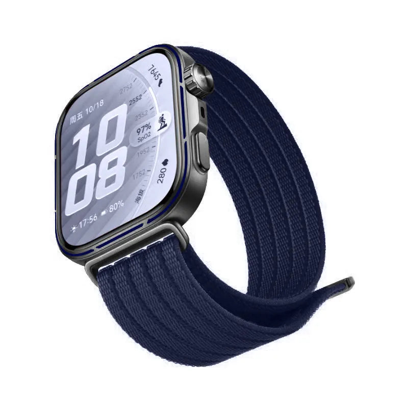 Ultra Thin Nylon Strap, dark blue, on a watch, 3/4 front view