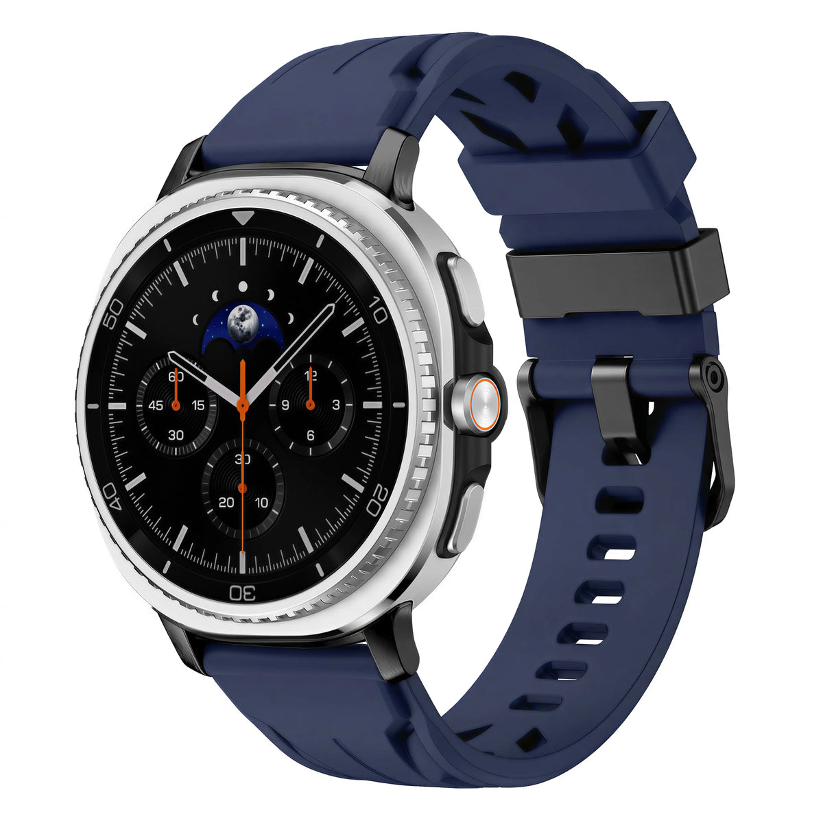 Race Silicone Strap, dark blue, on a watch, 3/4 front view