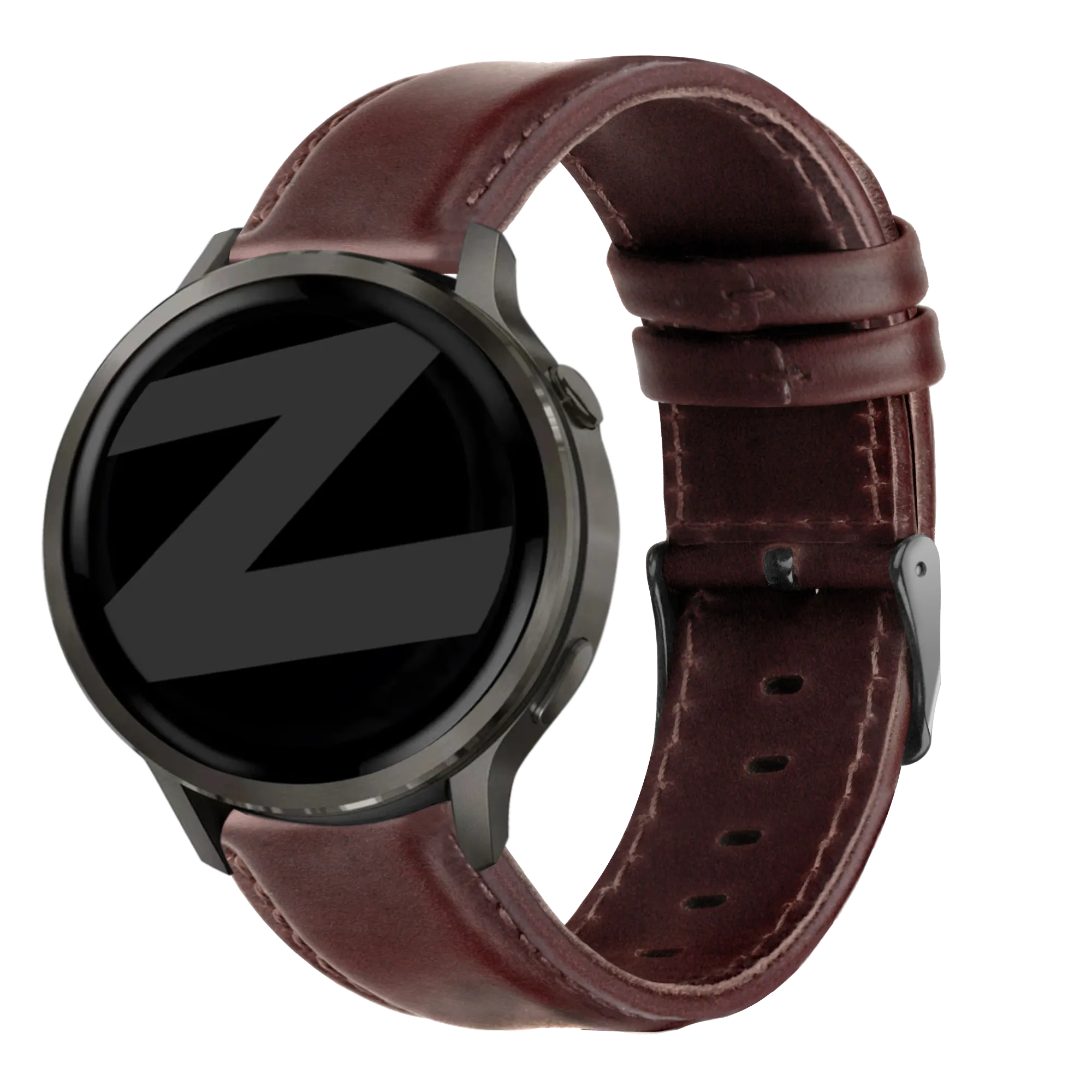 Bandz Garmin Vivoactive 4 Leather Strap 'Classic' (Dark Brown)