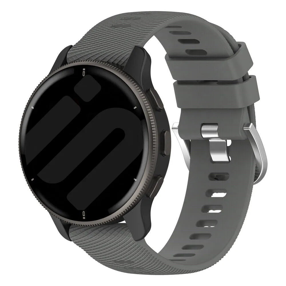 Silicone Strap, dark grey, on a watch, 3/4 front view