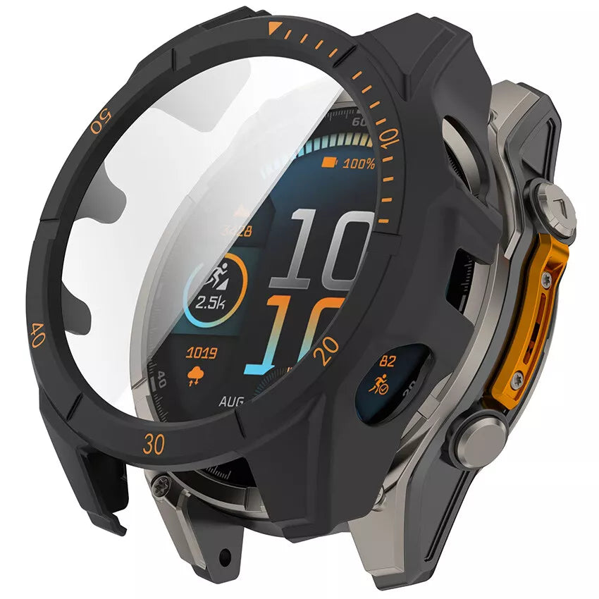 Coque rigide avec verre Garmin Fenix 8 - 51mm AMOLED (noir/orange)