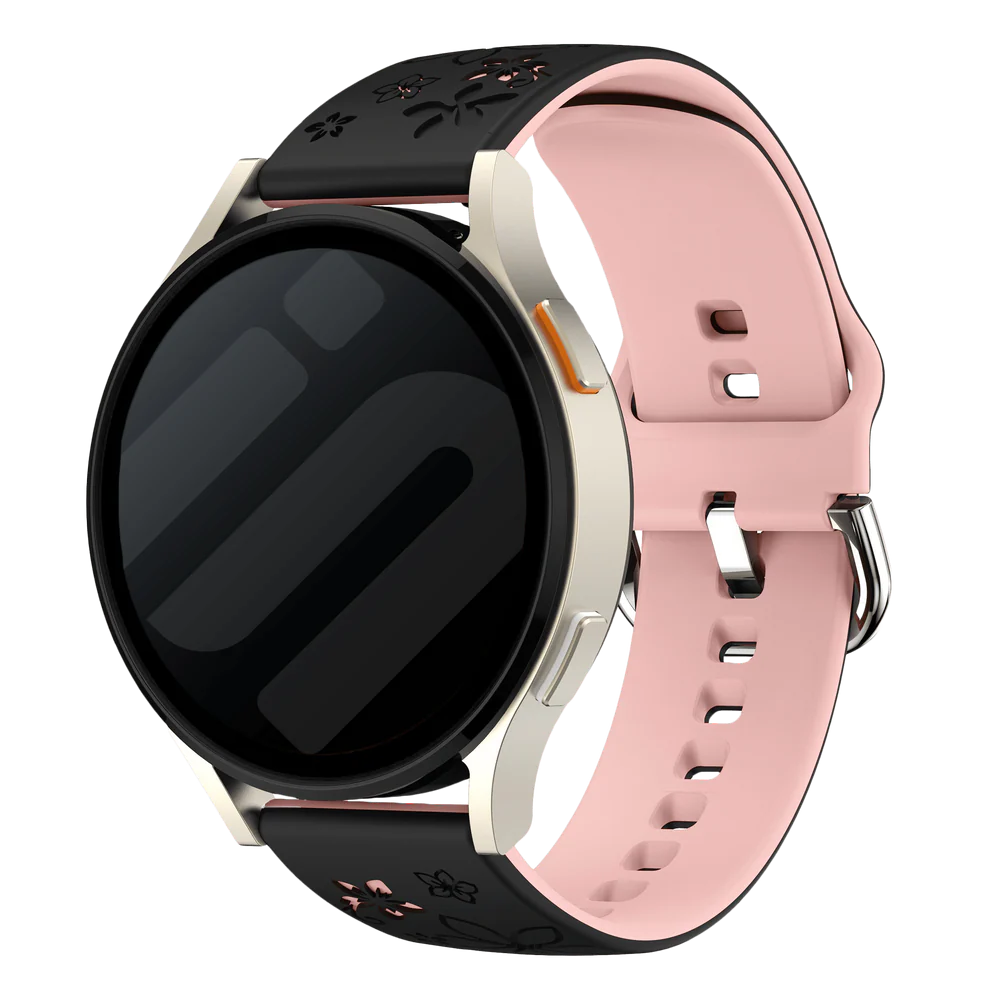 Bracelet silicone à fleurs Huawei Watch GT 7 - 41mm (noir/rose clair)