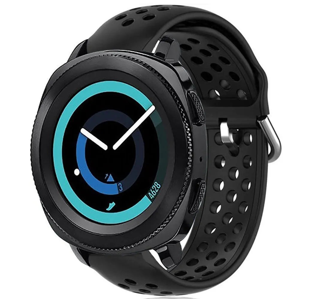 Breathable Silicone Strap, black, on a watch, 3/4 front view