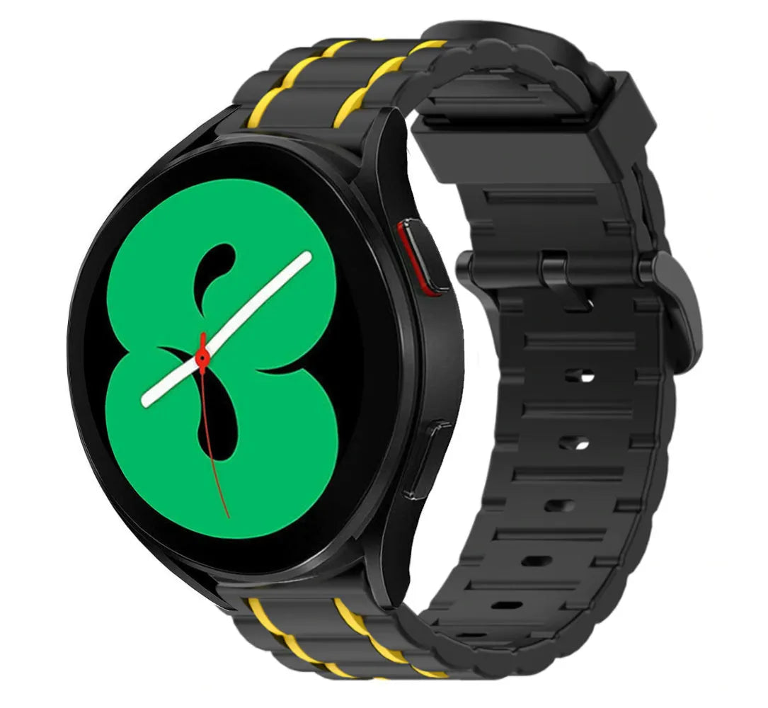 Silicone Strap 'Tough', black/yellow, on a watch, 3/4 front view