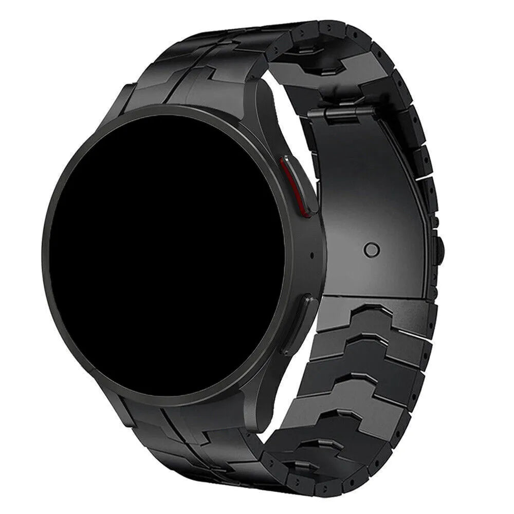 Steel Iron Strap, black, on a watch, 3/4 front view