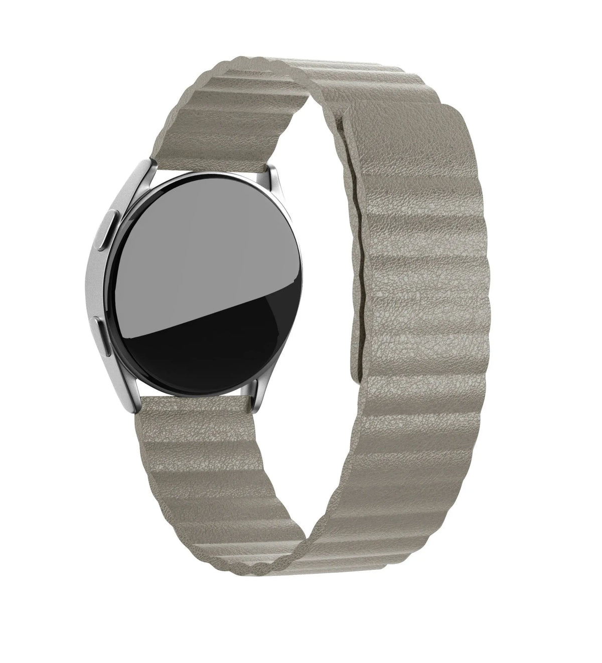 Leather Loop Strap, khaki, on a watch, 3/4 front view