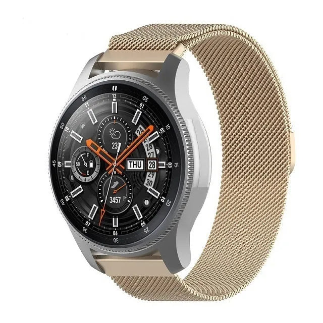 Milanese Strap, champagne, on a watch, 3/4 front view