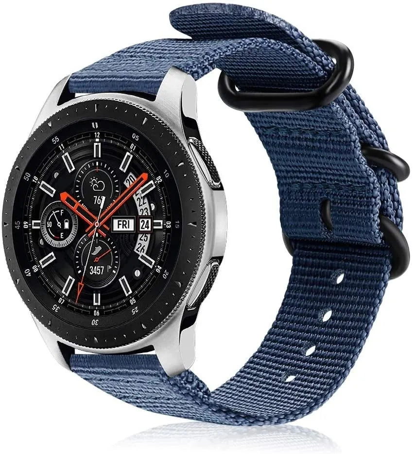 Nylon Buckle Strap, blue, on a watch, 3/4 front view