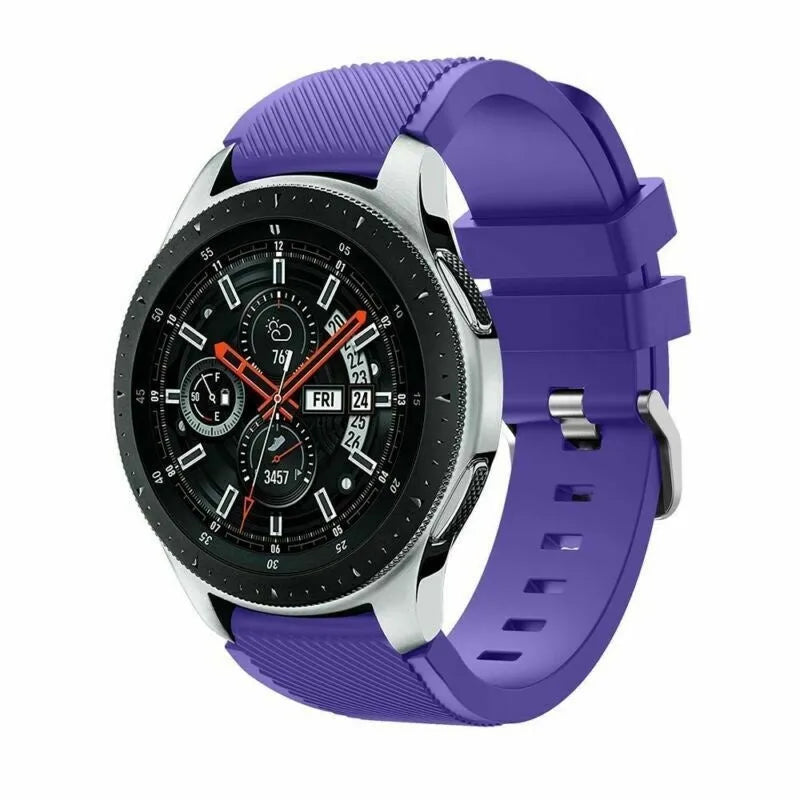Twill Silicone Strap, purple, on a watch, 3/4 front view