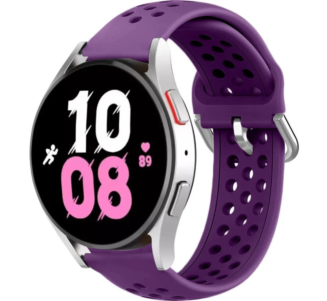 Breathable Silicone Strap, purple, on a watch, 3/4 front view