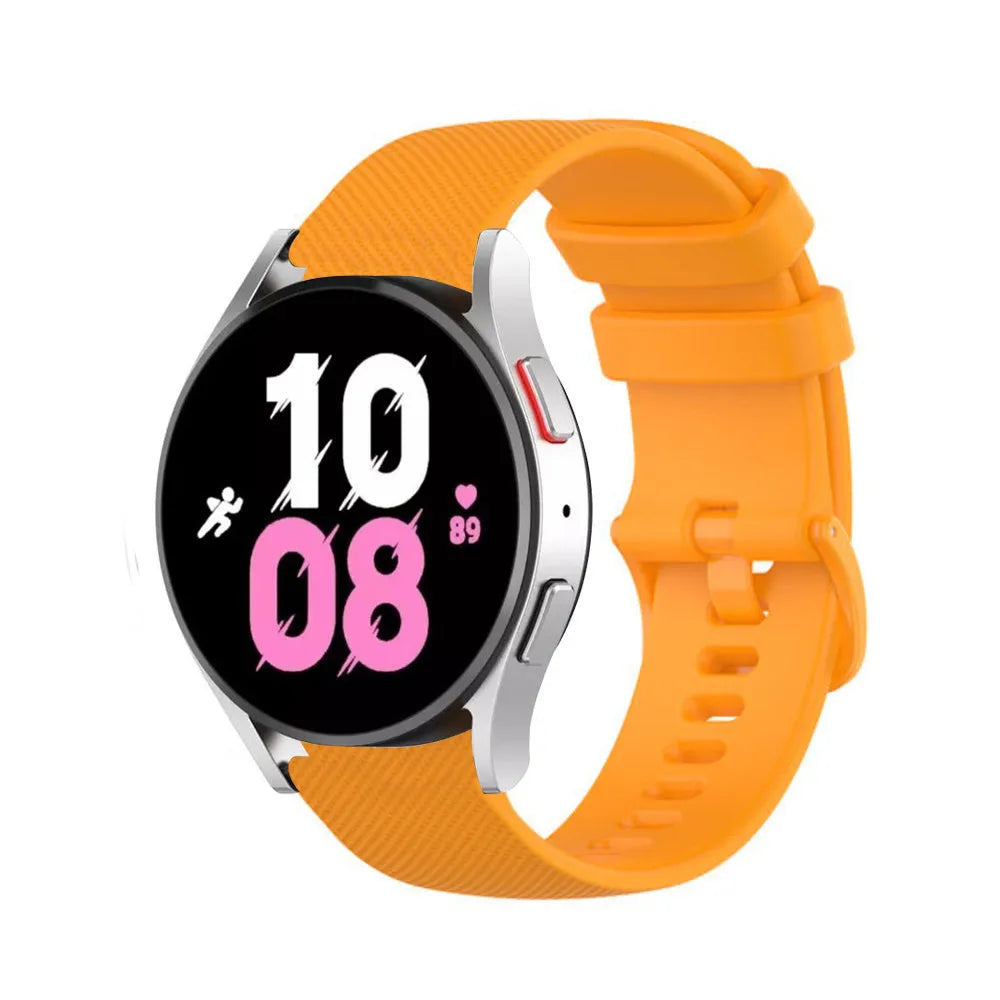 Premium Silicone Strap, orange, on a watch, 3/4 front view