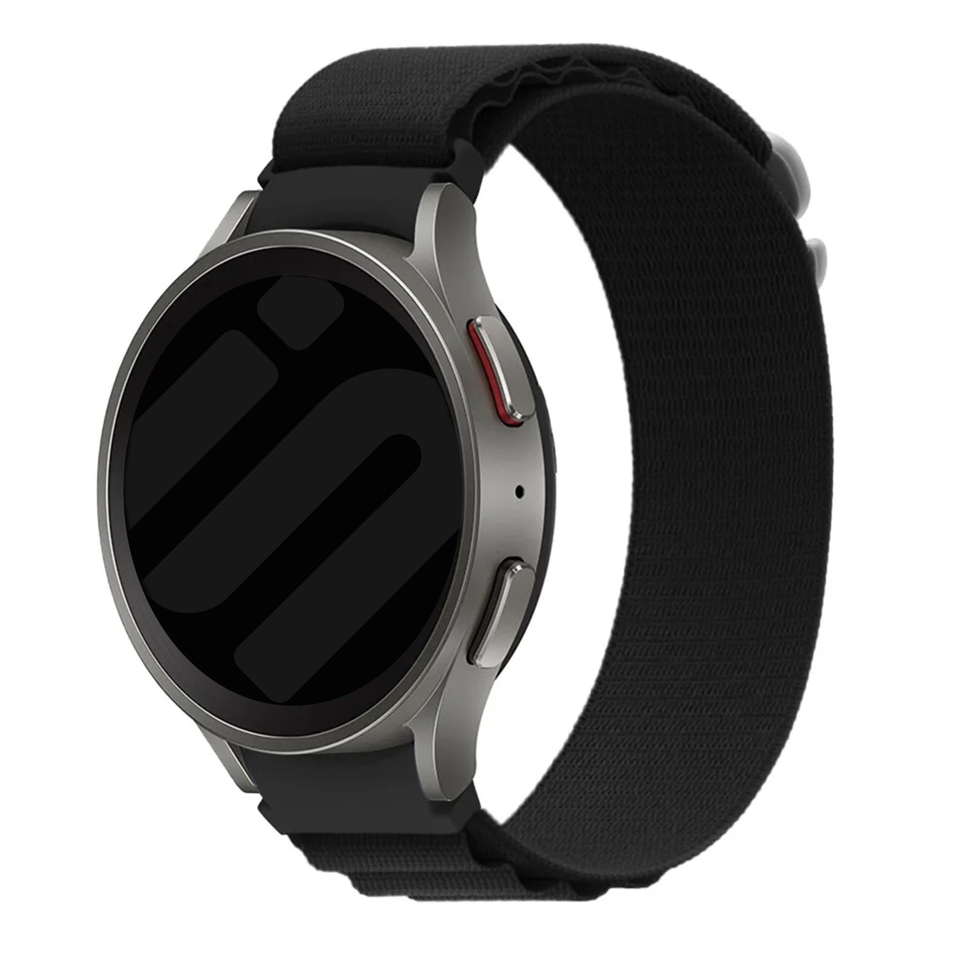 Alpine Nylon Strap, black, on a watch, 3/4 front view