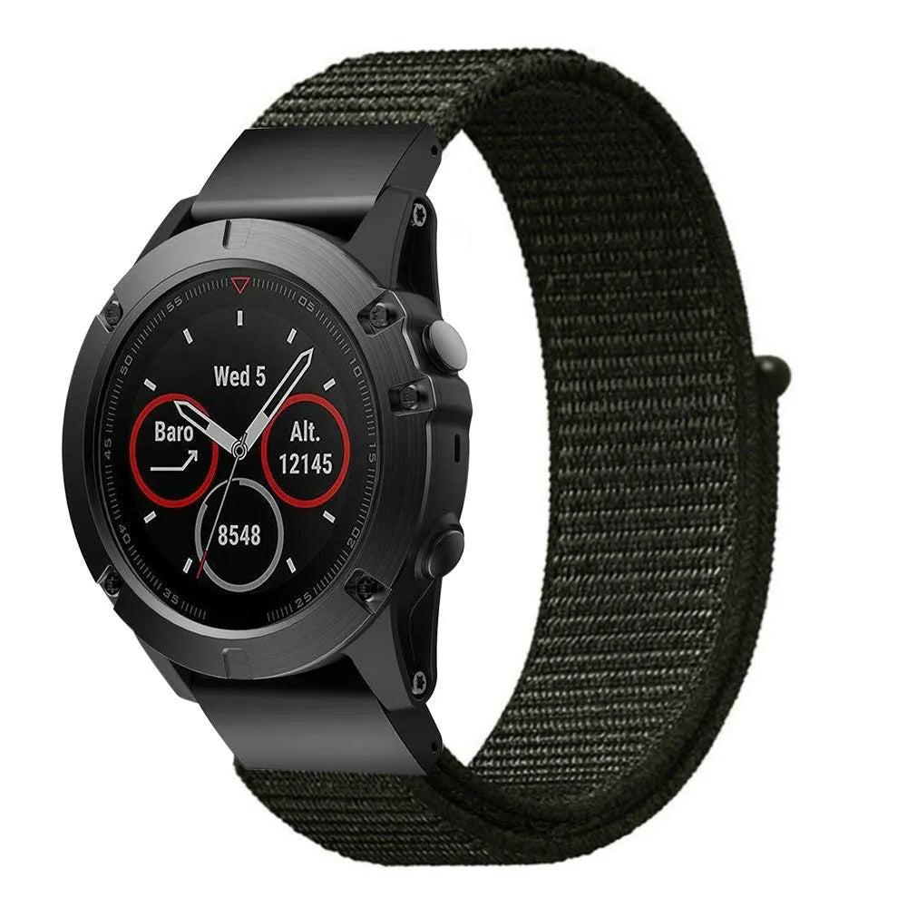 Nylon Strap, army green, on a watch, 3/4 front view