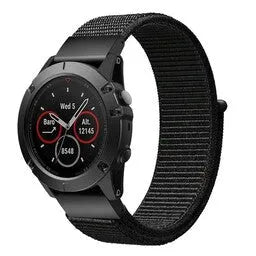 Nylon Strap, black, on a watch, 3/4 front view