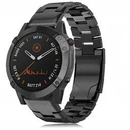 Titanium Strap, black, on a watch, 3/4 front view