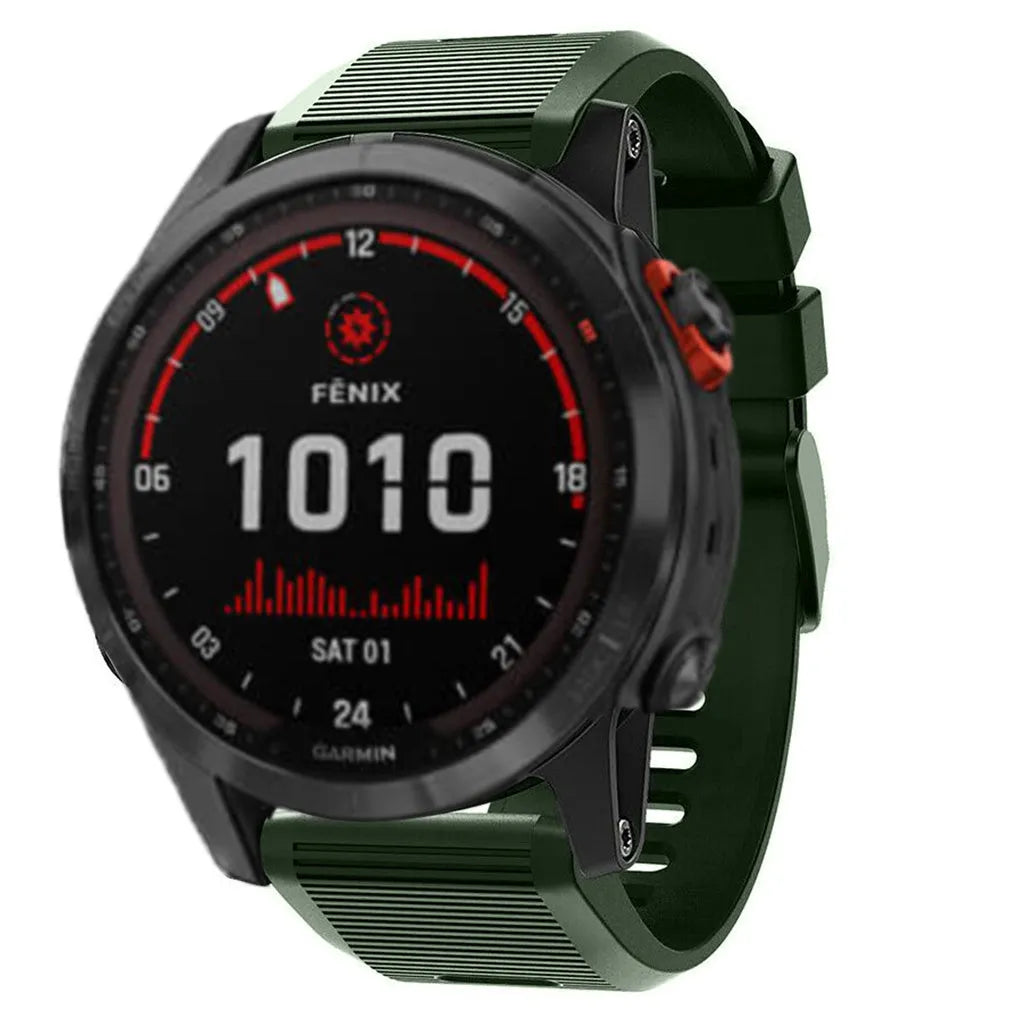 Silicone Strap, dark green, on a watch, 3/4 front view