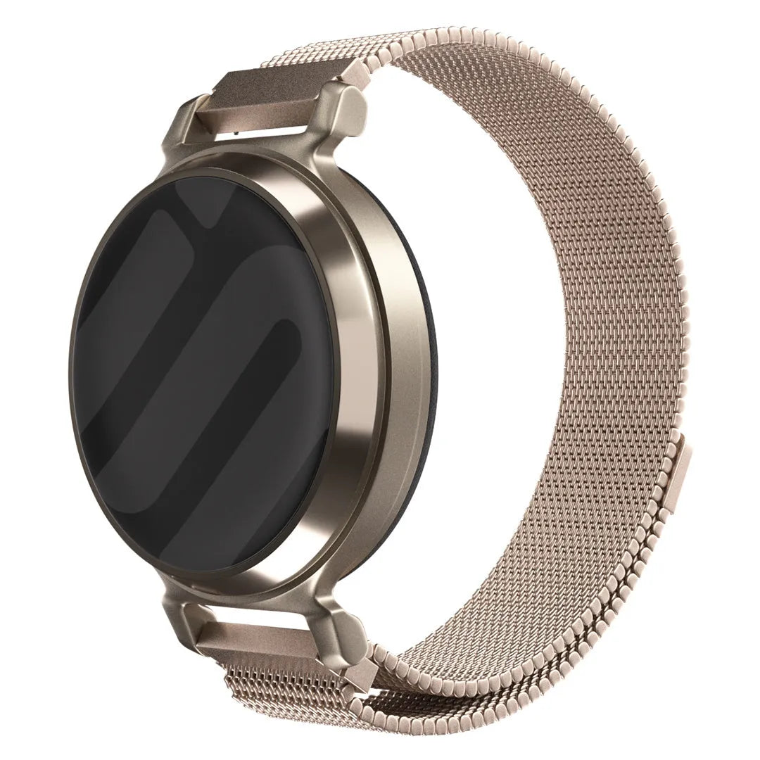 Milanese Strap, rose gold, on a watch, 3/4 front view