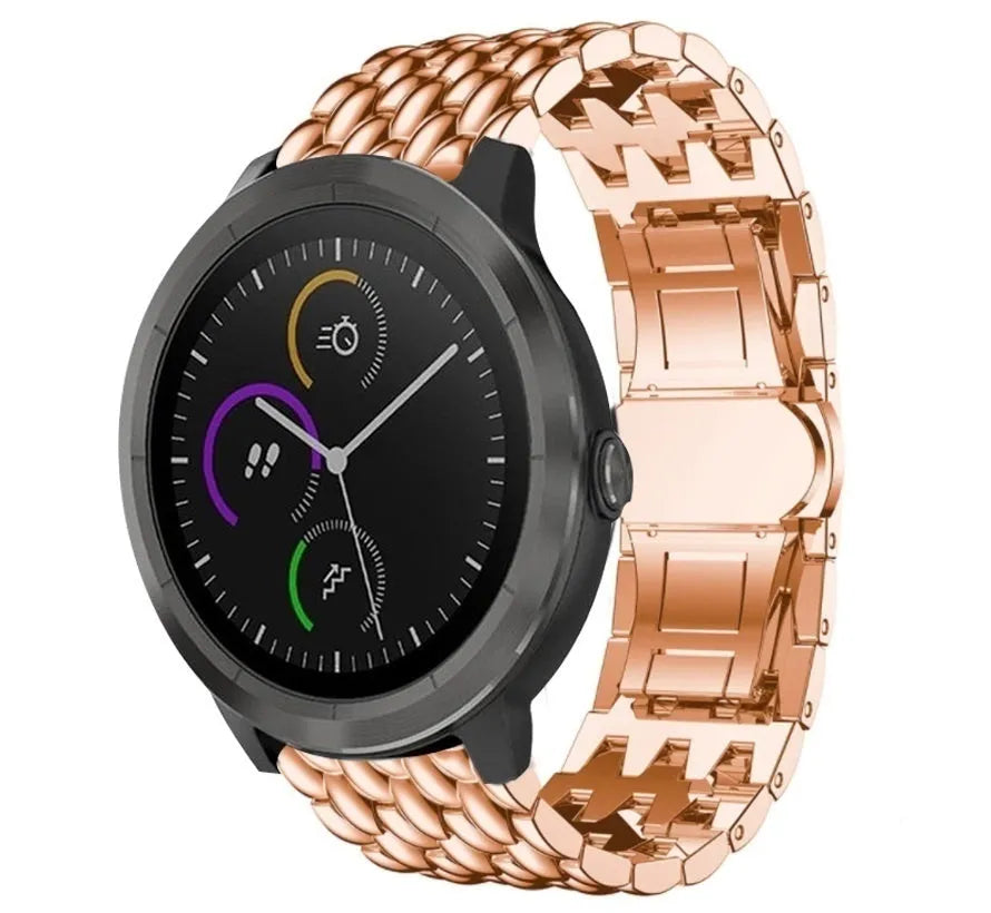 Steel Dragon Strap, rose gold, on a watch, 3/4 front view
