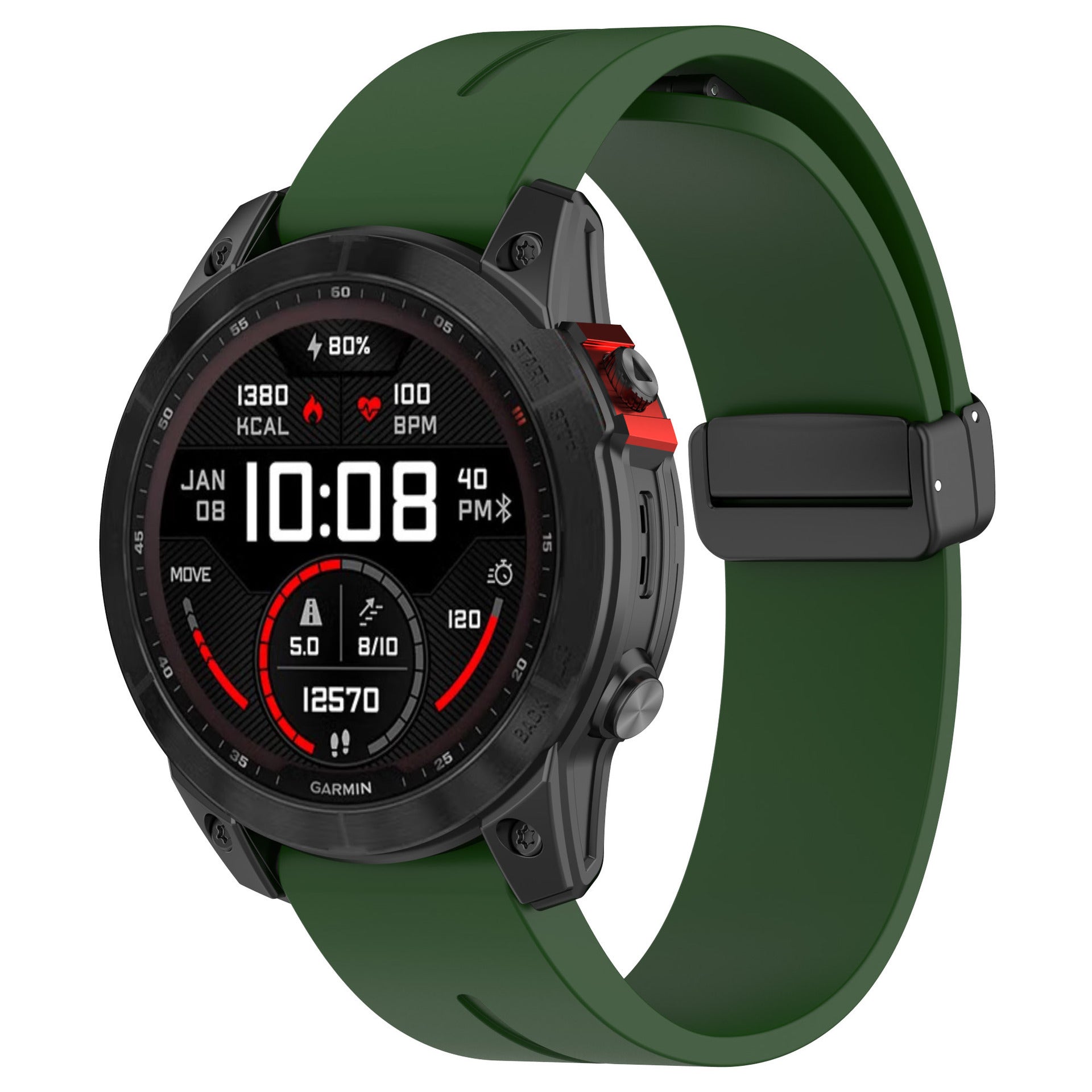 Bracelet silicone avec boucle-D Garmin Fenix 3 (vert militaire)