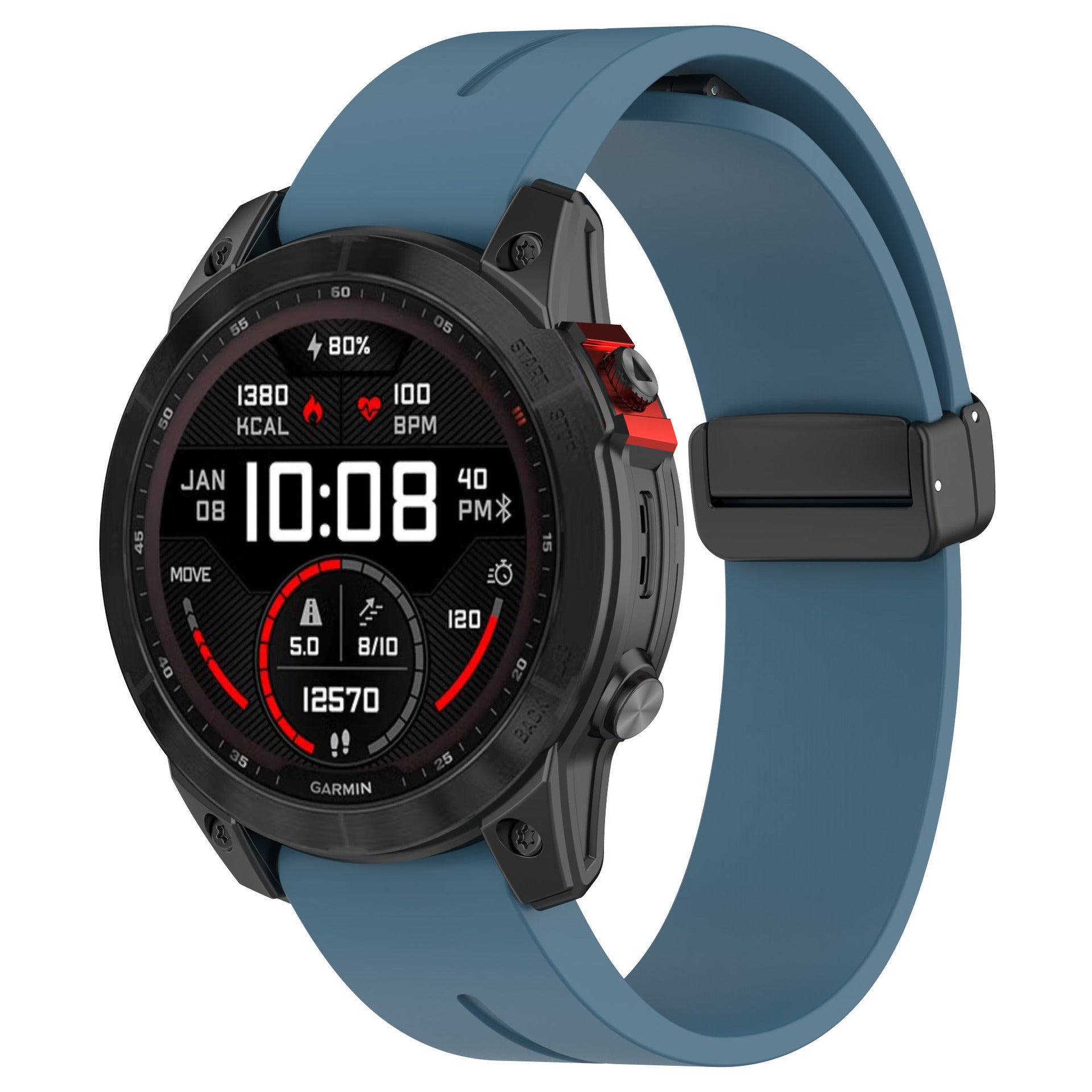 Garmin Fenix 8 Pro - 47mm D-Buckle Silicone Strap (Grey-Blue)