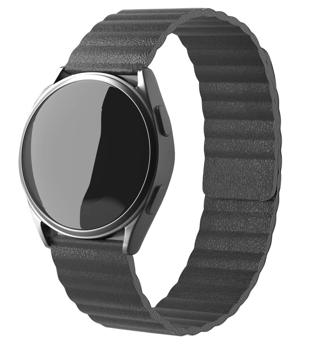Leather Loop Strap, grey, on a watch, 3/4 front view