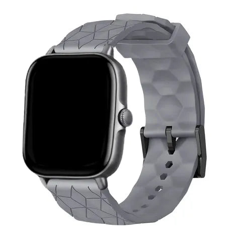 Silicone Strap Hexagons, grey, on a watch, 3/4 front view