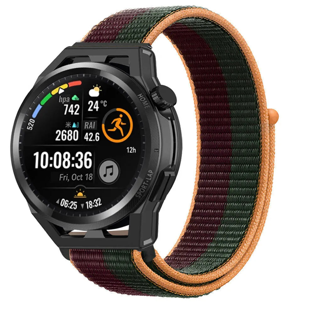Nylon Strap, dark cherry, on a watch, 3/4 front view