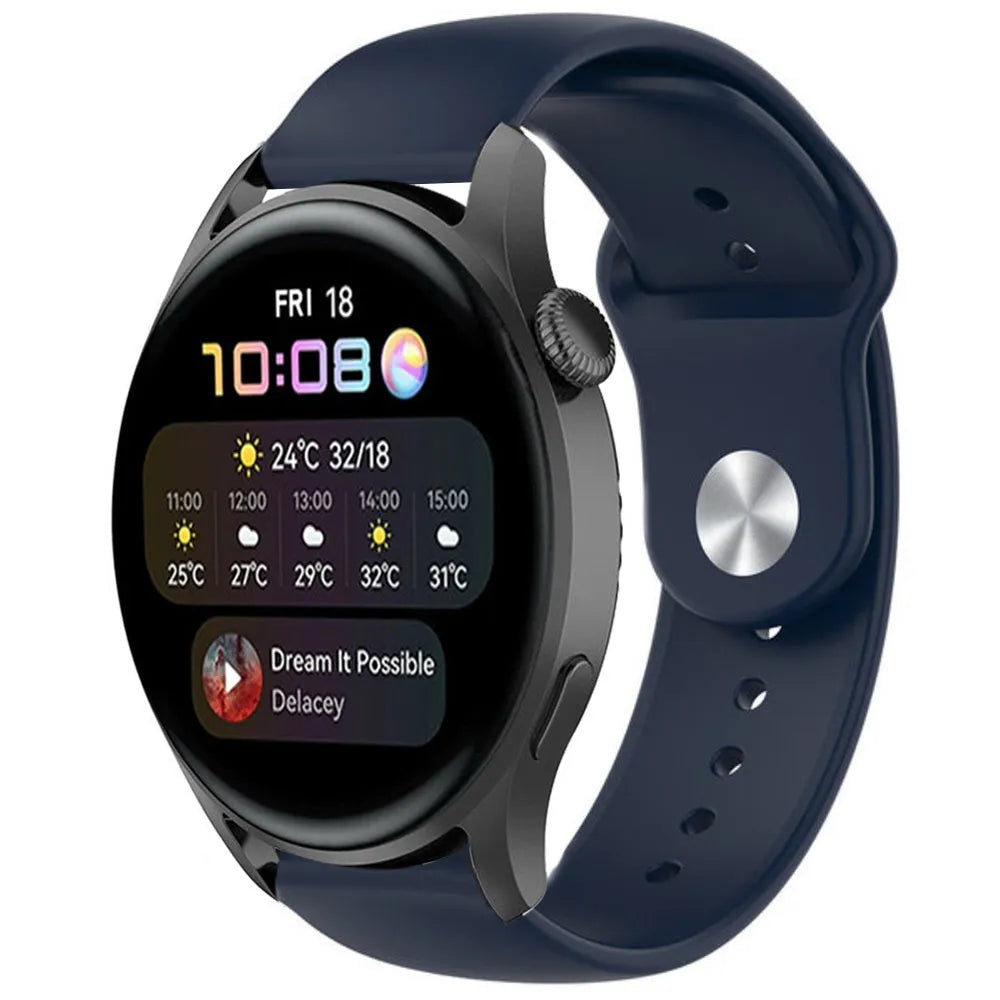 Silicone Sport Strap, dark blue, on a watch, 3/4 front view