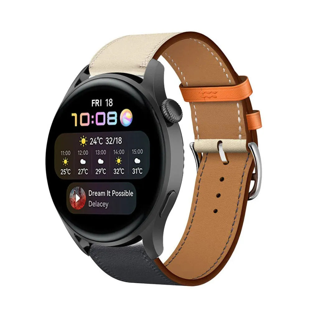 Leather Strap 'Duo', on a watch, 3/4 front view