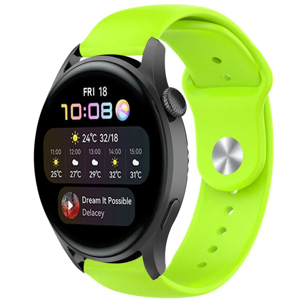 Silicone Sport Strap, light green, on a watch, 3/4 front view