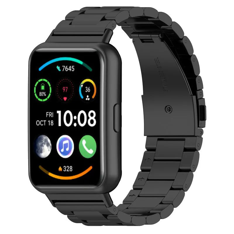 Steel Strap, black, on a watch, 3/4 front view