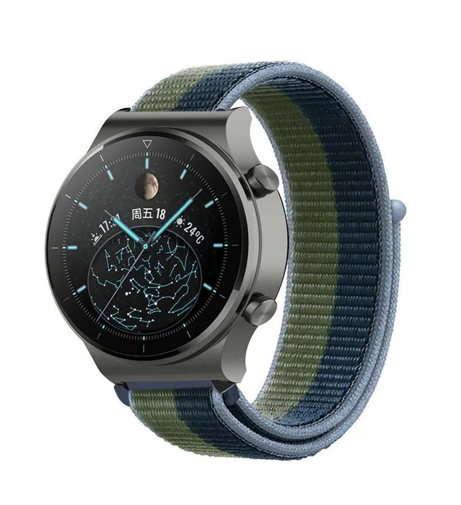 Nylon Strap, moss green, on a watch, 3/4 front view