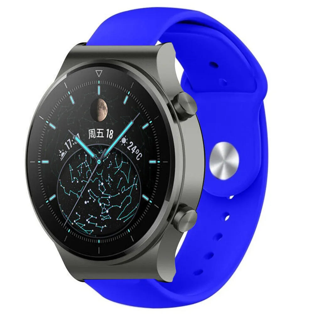Silicone Sport Strap, blue, on a watch, 3/4 front view