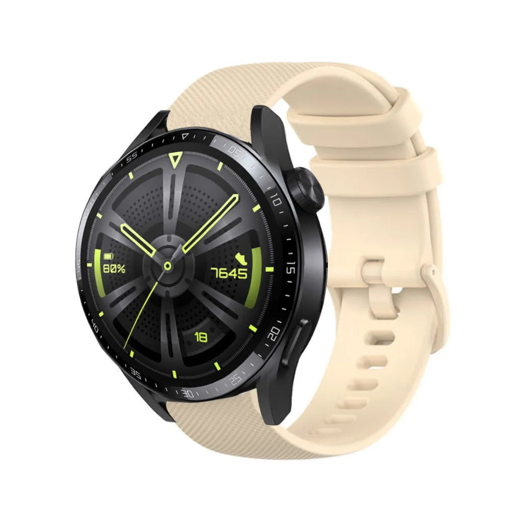 Premium Silicone Strap, beige, on a watch, 3/4 front view